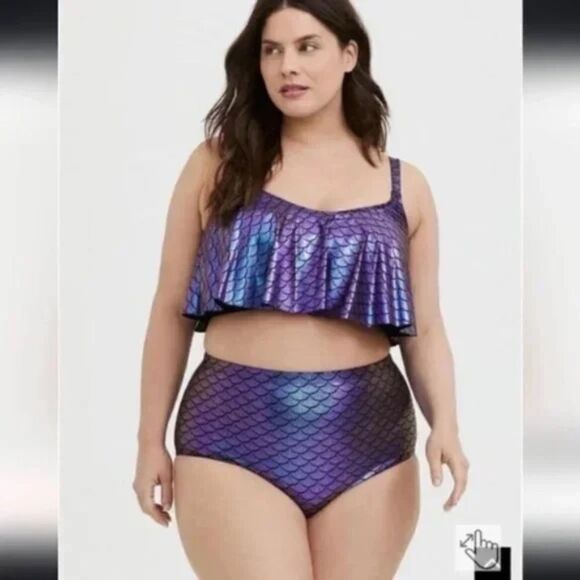Torrid Purple Iridescent Mermaid Wireless Flounce Bikini Top Size 1 Women’s - Picture 2 of 15